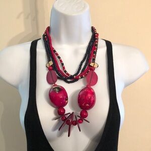 Bundle lot 2 wooden/nut  vintage necklaces boho festival statement chunky layer.